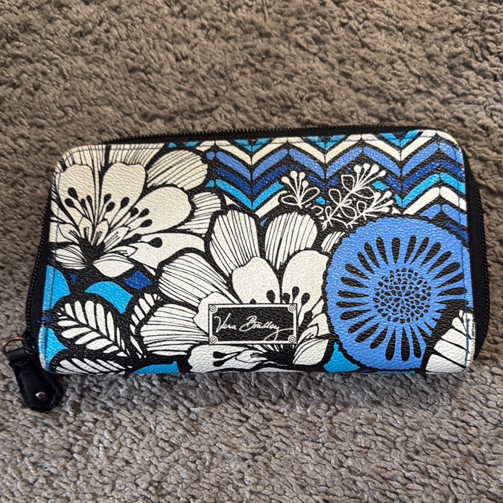 Vera Bradley Floral Wallet - Black, White, Blue